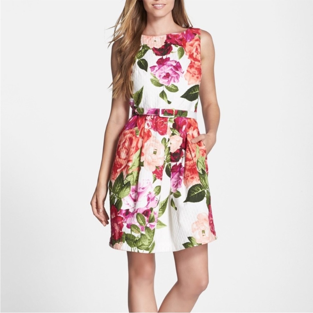 Eliza J White and Pink Pleated Sundress